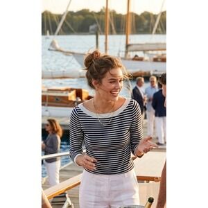 Brooks Brothers 346 Silk Cotton Striped Minimalist Knit Top Women S